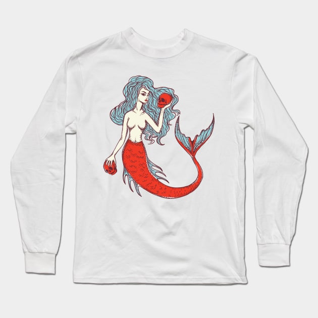 Mermaid Skulls Long Sleeve T-Shirt by TheRealestDesigns